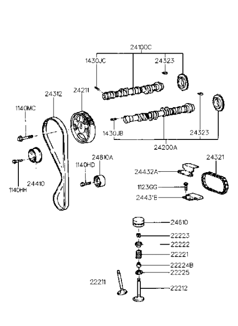 1996 Hyundai Elantra Adjuster Assembly-Rocker Arm Lash Diagram for 22231-23001