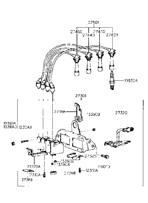 1996 Hyundai Elantra Spark Plug & Cable (Beta Engine) Diagram
