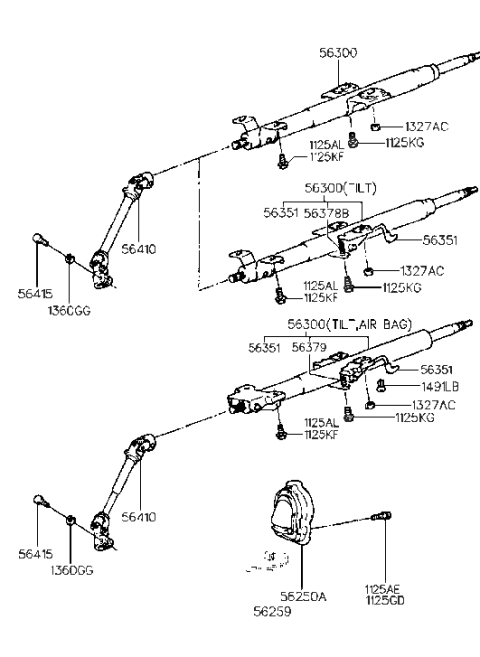1998 Hyundai Elantra Steering Column & Shaft Diagram