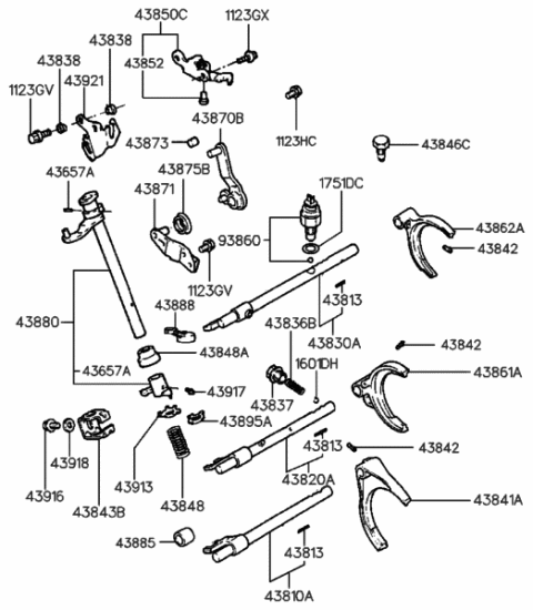 1997 Hyundai Elantra Lever Assembly-Reverse Shift Diagram for 43850-28002