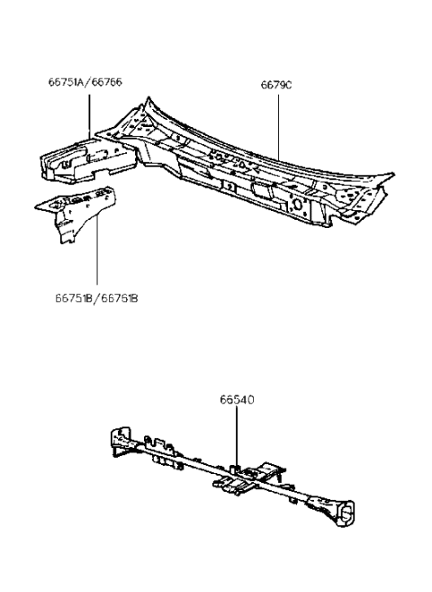 2000 Hyundai Elantra Panel-Cowl Side Outer Upper,RH Diagram for 66766-29010