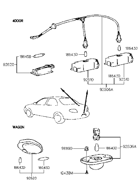 1999 Hyundai Elantra License Plate & Interior Lamp Diagram