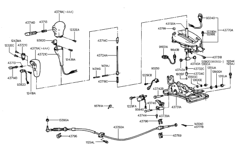 1995 Hyundai Elantra Lever-Lock & Release Diagram for 43739-29070