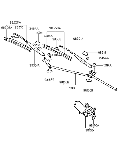 2000 Hyundai Elantra Windshield Wiper Arm Assembly Diagram for 98310-29000