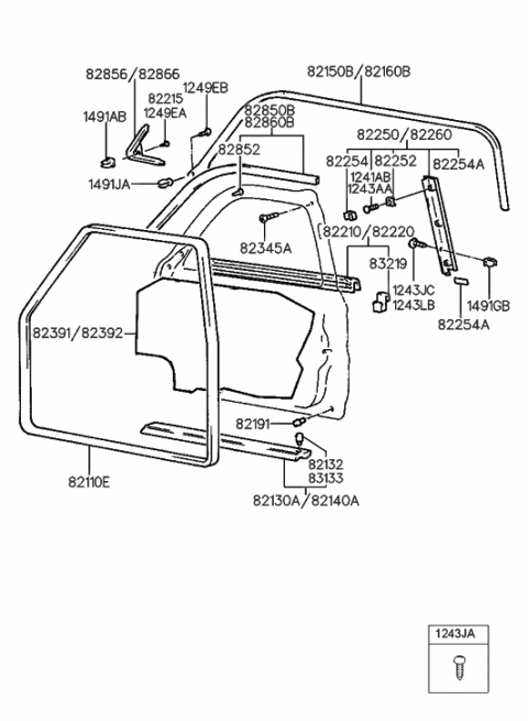 1997 Hyundai Elantra Clip-Weatherstrip Mounting Diagram for 82132-44300