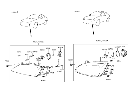1996 Hyundai Elantra Driver Side Headlight Assembly Composite Diagram for 92101-29550