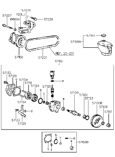 1999 Hyundai Elantra Power Steering Pump V-Belt Diagram for 57231-29200