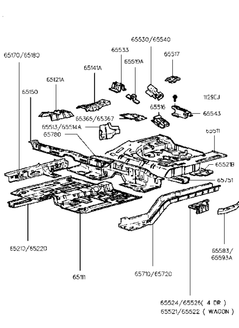 1995 Hyundai Elantra Crossmember Assembly-Rear Floor Center Diagram for 65751-29011