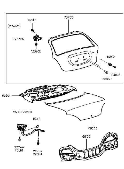 1999 Hyundai Elantra Panel Assembly-Trunk Lid Diagram for 69200-29553