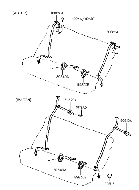2000 Hyundai Elantra Tongue & Buckle Assembly-Rear Seat Belt Diagram for 89840-29550-LG