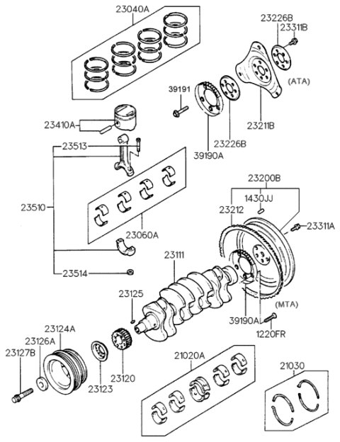 2000 Hyundai Elantra Piston & Pin Assembly Diagram for 23410-23210