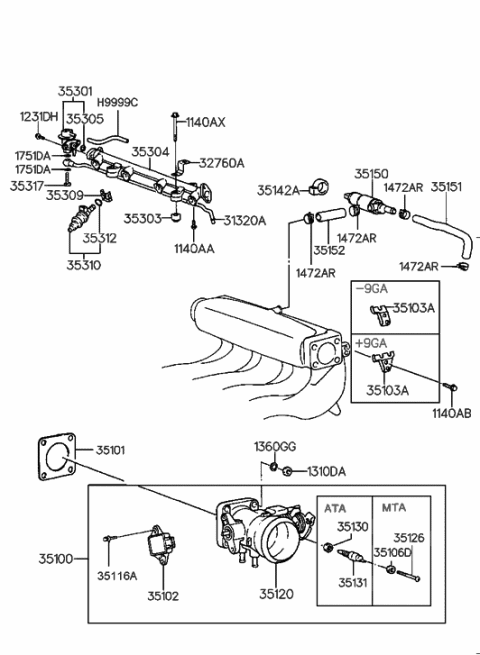 1996 Hyundai Elantra Injector Assembly-Fuel Diagram for 35310-23210