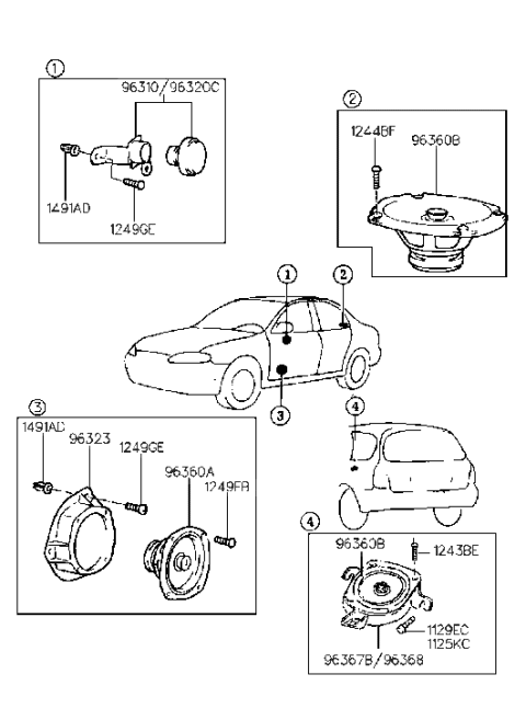 1999 Hyundai Elantra Rear Speaker Diagram for 96360-29000