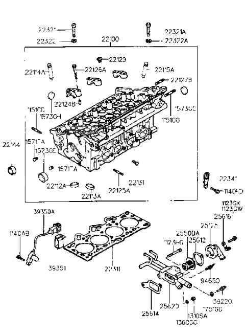 1996 Hyundai Elantra Head Assembly-Cylinder Diagram for 22100-23000