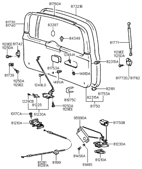 1997 Hyundai Elantra Bumper-TAILGATE Body Side Guide Diagram for 81739-29200