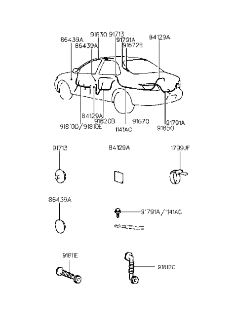 2000 Hyundai Elantra Wiring Assembly-Rear Floor Diagram for 91500-29500