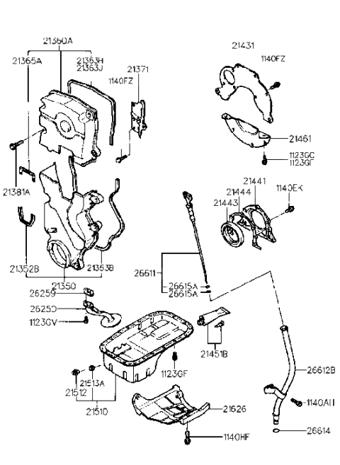 1995 Hyundai Elantra Gasket-Timing Belt Cover Diagram for 21363-23001