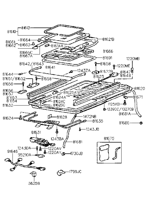 1995 Hyundai Elantra Guide Assembly-Sunroof Rear,RH Diagram for 81648-29000