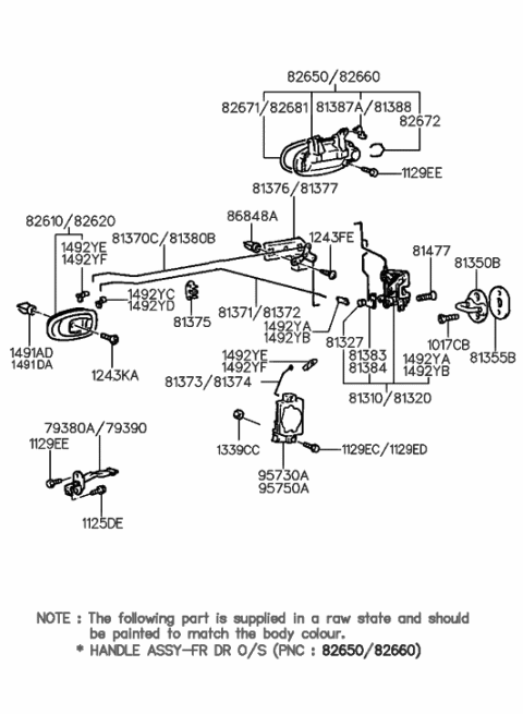 1997 Hyundai Elantra Driver And Passenger Inside Inner Dark Grey Door Handles Replacement Diagram for 82610-29002-LG