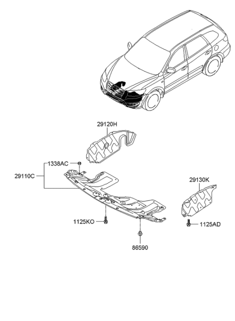 2011 Hyundai Santa Fe Panel-Side Cover,LH Diagram for 29130-2P100