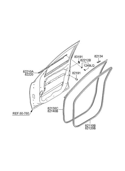 2011 Hyundai Santa Fe Weatherstrip Assembly-Front Door Side LH Diagram for 82130-0W000