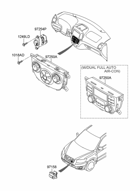 2011 Hyundai Santa Fe Heater Control Assembly Diagram for 97250-0W355-CA