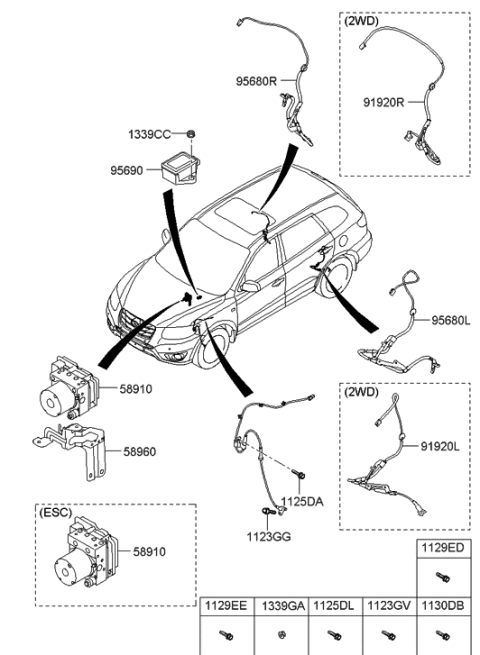 2012 Hyundai Santa Fe Sensor Assembly-Abs Real Wheel ,LH Diagram for 95680-2B000