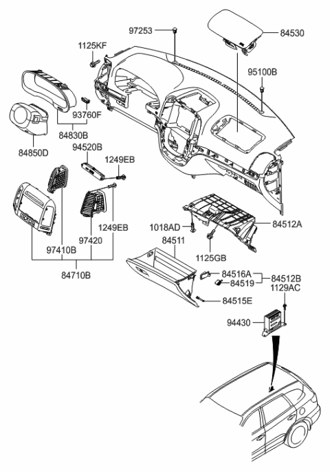 2011 Hyundai Santa Fe Steering Shroud Shroud Assembly Diagram for 84850-2B150-HZ