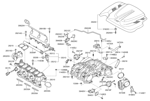 2011 Hyundai Santa Fe Clip-Fuel Injector Diagram for 35309-25000