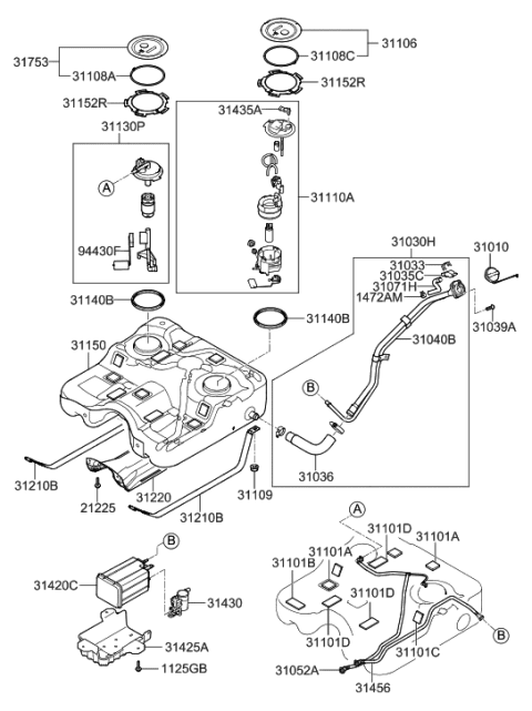 2012 Hyundai Santa Fe Clip-Heater Protector Diagram for 31225-1U000