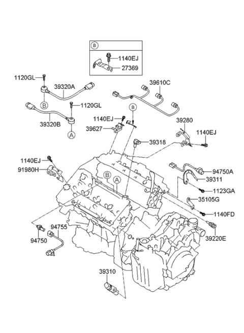 2012 Hyundai Santa Fe Harness-Ignition Coil Diagram for 39610-3C020