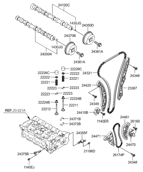 2012 Hyundai Santa Fe Tensioner Arm Diagram for 24461-2G050