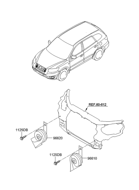 2012 Hyundai Santa Fe Horn Assembly-Low Pitch Diagram for 96611-2B200