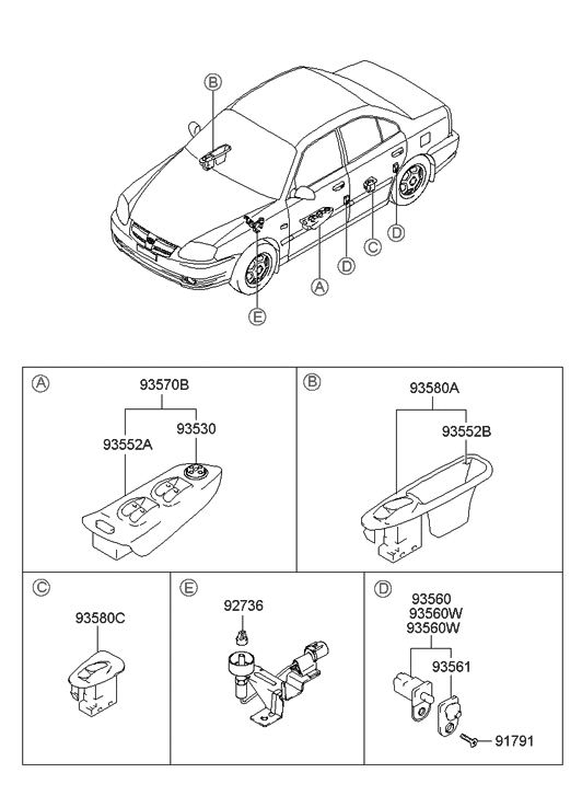 9357025105HA Genuine Hyundai Power Window Main Switch Assembly