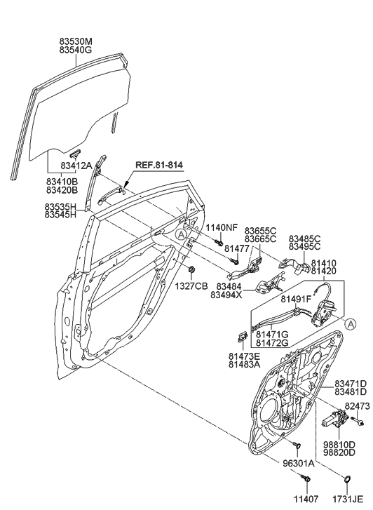 835403S010 Genuine Hyundai RunRear Door Window Glass,RH