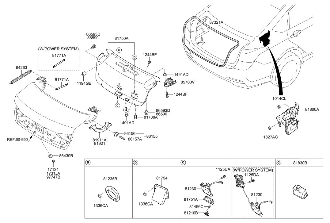 81248B1000 Genuine Hyundai COVERTRUNK LID OPENER