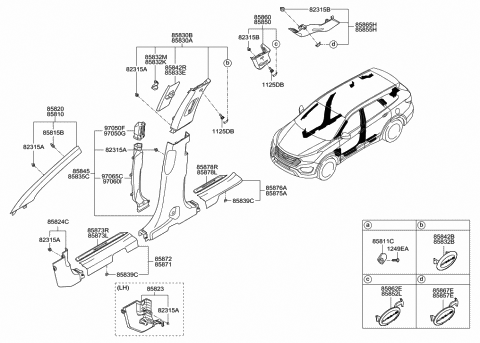 2019 Hyundai Santa Fe XL Trim Assembly-Front Pillar RH Diagram for 85820-2W700-OM