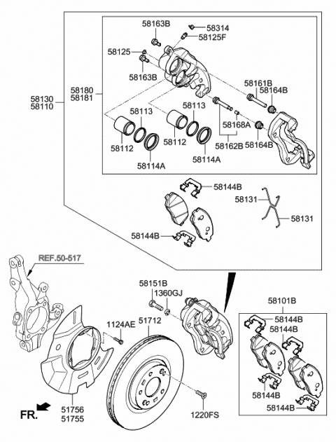 2017 Hyundai Santa Fe Brake Assembly-Front,LH Diagram for 58110-2W400