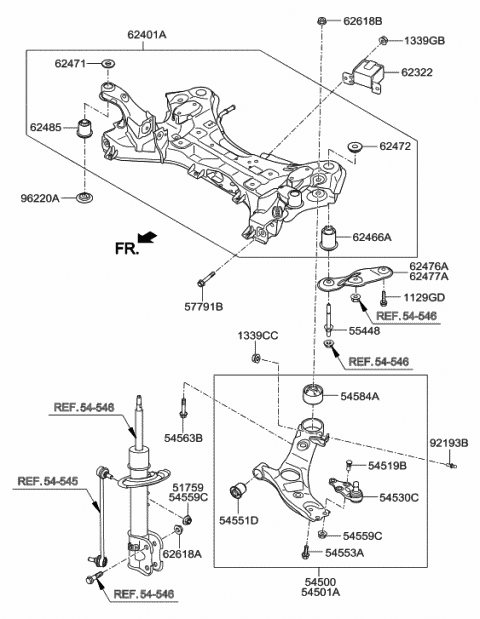 2018 Hyundai Santa Fe Crossmember Complete Diagram for 62405-2W203