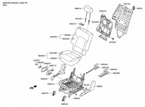 2019 Hyundai Santa Fe XL 2Nd Back Seat Cover Assembly, Right Diagram for 89460-B8120-R4X