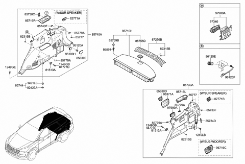 2018 Hyundai Santa Fe Trim Assembly-Luggage Side RH Diagram for 85740-B8745-RYN