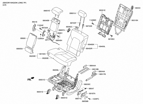 2018 Hyundai Santa Fe 2Nd Back Seat Cover Assembly, Left Diagram for 89360-B8140-ZZM