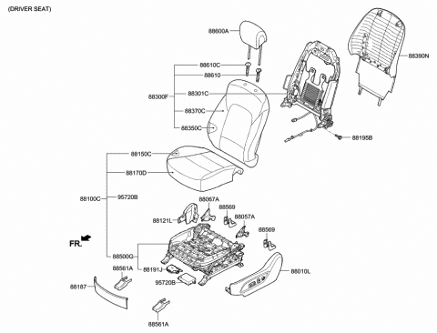 2019 Hyundai Santa Fe XL Front Driver Side Seat Cushion Covering Diagram for 88160-B8520-ZZN