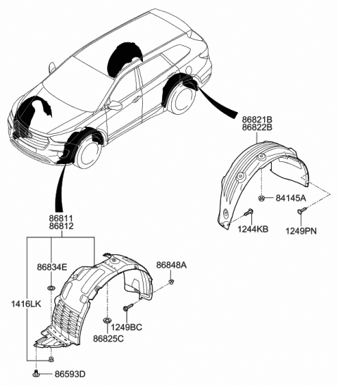2016 Hyundai Santa Fe Rear Wheel Guard Assembly,Right Diagram for 86822-B8500