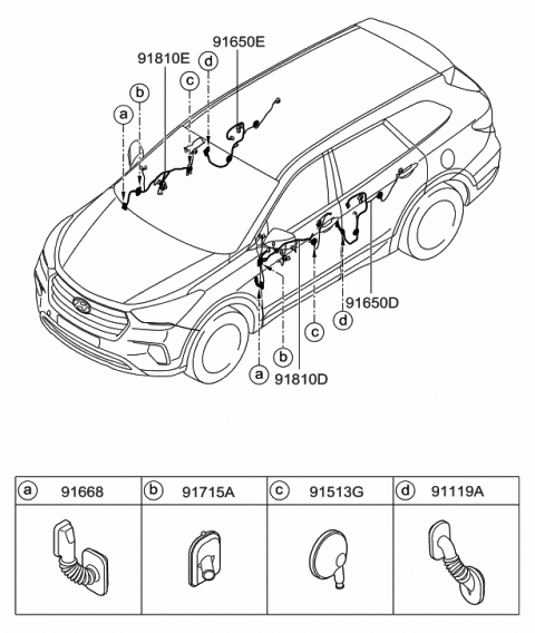 2017 Hyundai Santa Fe Wiring Assembly-Rear Door RH Diagram for 91660-B8030