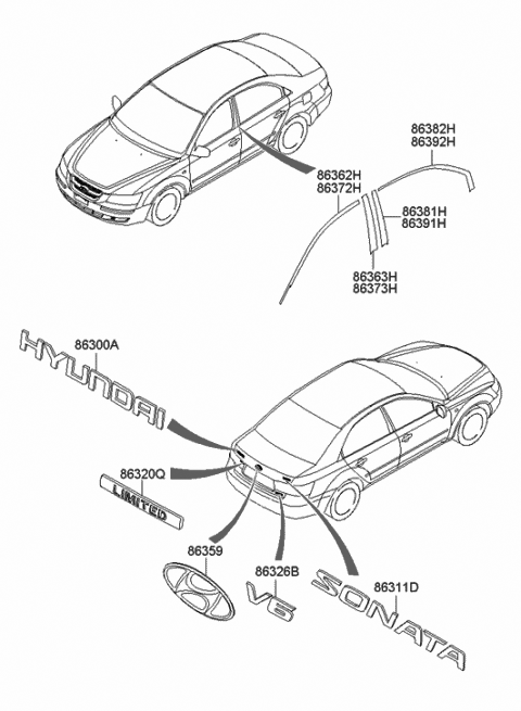 2010 Hyundai Sonata Tape-Rear Door Black Frame Front,LH Diagram for 86381-3K001