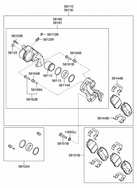 2010 Hyundai Sonata Seal Kit-FR Disc Brake Diagram for 58102-3KA00