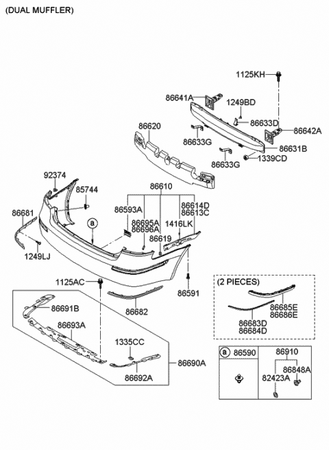 2009 Hyundai Sonata Moulding-Rear Bumper Upper,LH Diagram for 86683-3K710