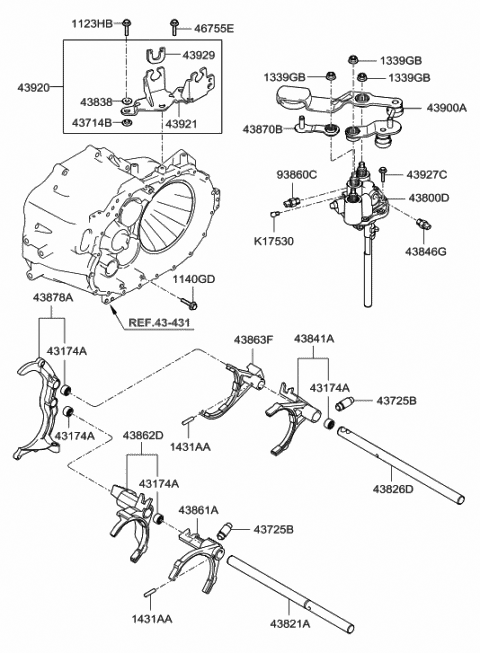 2009 Hyundai Sonata Bracket Assembly-Shift Control Cable Diagram for 43920-24350