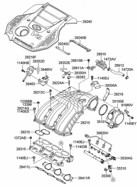 2008 Hyundai Sonata Bracket "B"-Engine Cover Diagram for 29242-3C100